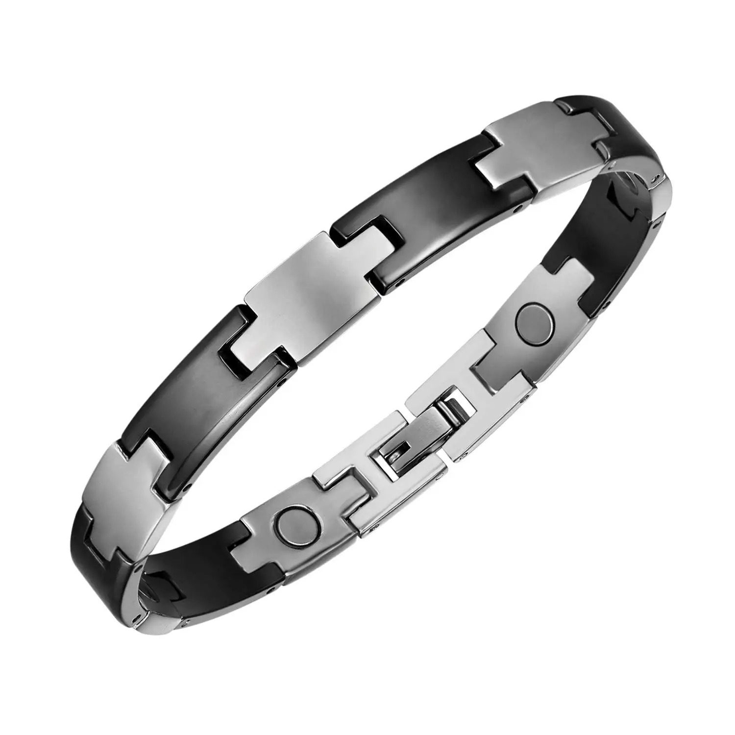 

Elegant Women's Black Ceramic & Silver Stainless Steel Magnetic Bracelet for Arthritis Pain Relief or Sports Related Therapy