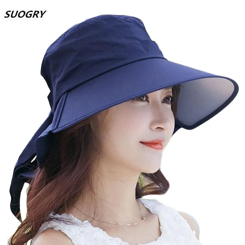 

SUOGRY Women Summer Sun Hat Cotton Cap Chapeu Feminino Praia Chapeau Femme Bill Neck Flap UV Upf 50+ large Brim Fashion