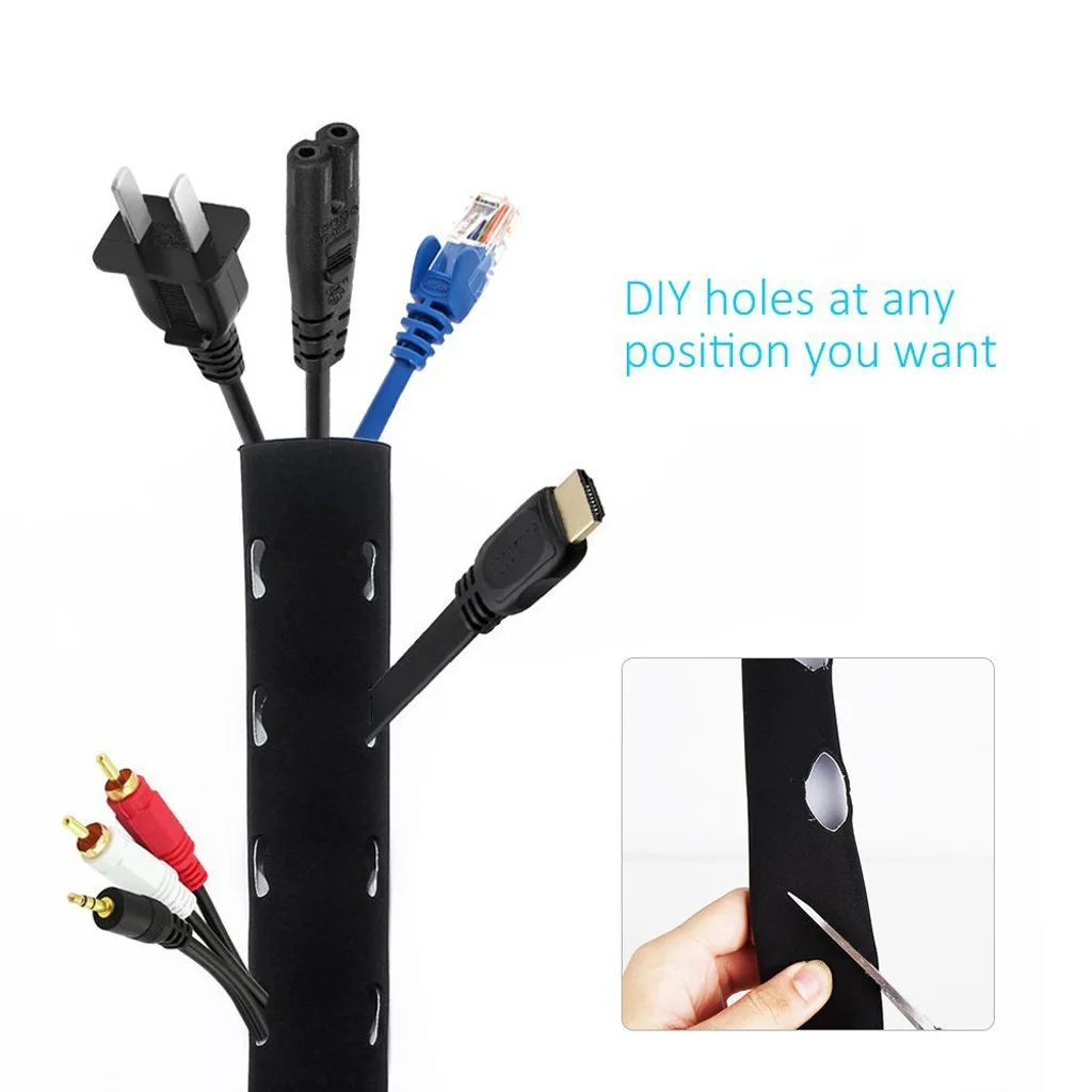 300cm Cable Management Organizer Neoprene Cable Cord Wire Cover Hider Sleeve Black
