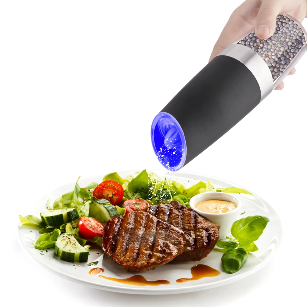 

Automatic Gravity Electric Pepper Grinder LED Lights Salt Pepper Mill Bottle Seasoning Spices Grind Tool for Kitchen Cooking BBQ
