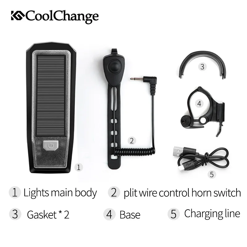 Flash Deal CoolChange Multifunctional Waterproof Solar Bike Light USB Rechargable Torch Cycling Horn Headlight MTB Bicycle Light Bell 5