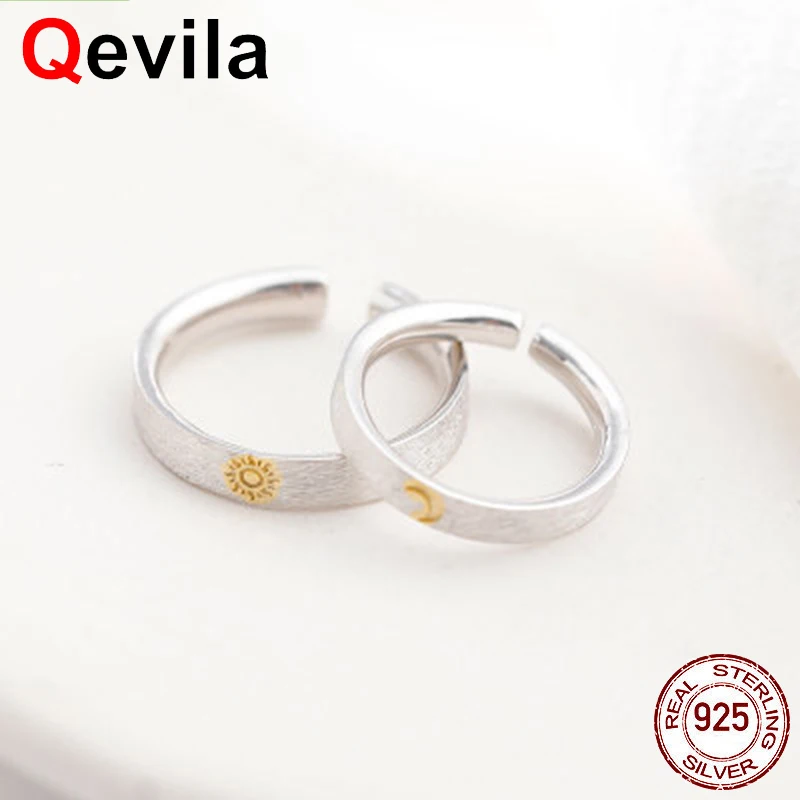 Qevila, S925 Стерлинговое серебро, золото, кольца для влюбленных, солнце и луна, для женщин, мужчин, для влюбленных, Открытое кольцо, настраиваемое, романтическое, Помолвочное, любовь, подарок