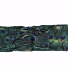 T185015 Новейшие хорошего стрейч спандекс моды с павлин шаблон, удобный и очаровательный Тюрбан повязка на голову