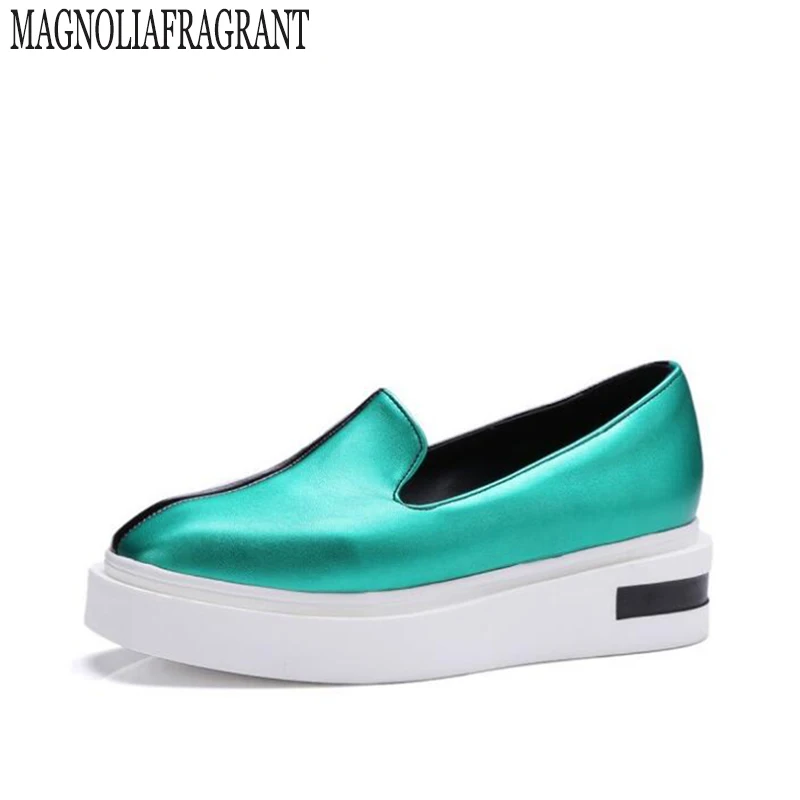 Square head Shoes Women Split Leather Shoe Casual Fight color Shoes For