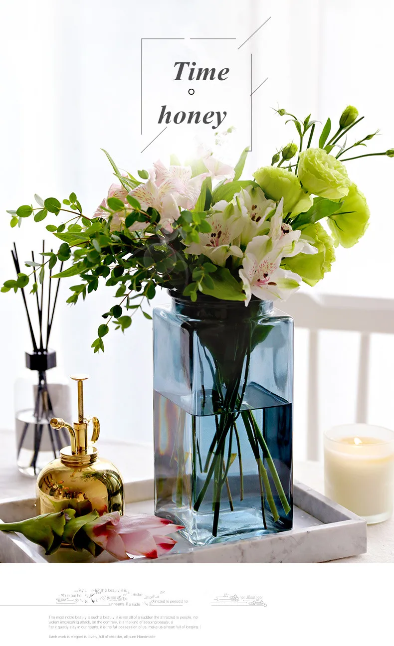 Модная стеклянная Свадебная декоративная ваза современная разноцветная стеклянная ваза искусственный цветок настольная Маленькая ваза Свадебные украшения вазы