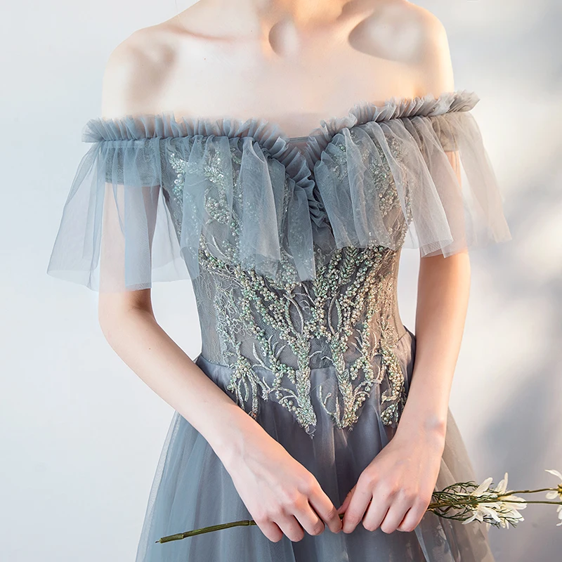 Robe De Soiree элегантные вечерние платья 2019 длинные тюлевые Аппликации с плеча