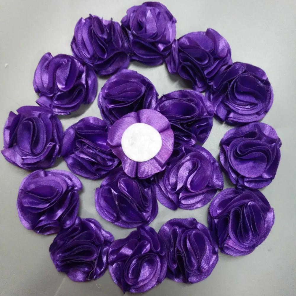 

20Pieces/Bag Purple Satin Rose Handmade Size 3.5CM Fabric Roses Ribbon Flower Hand DIY Wedding Bouquet Cloth Hair Accessories