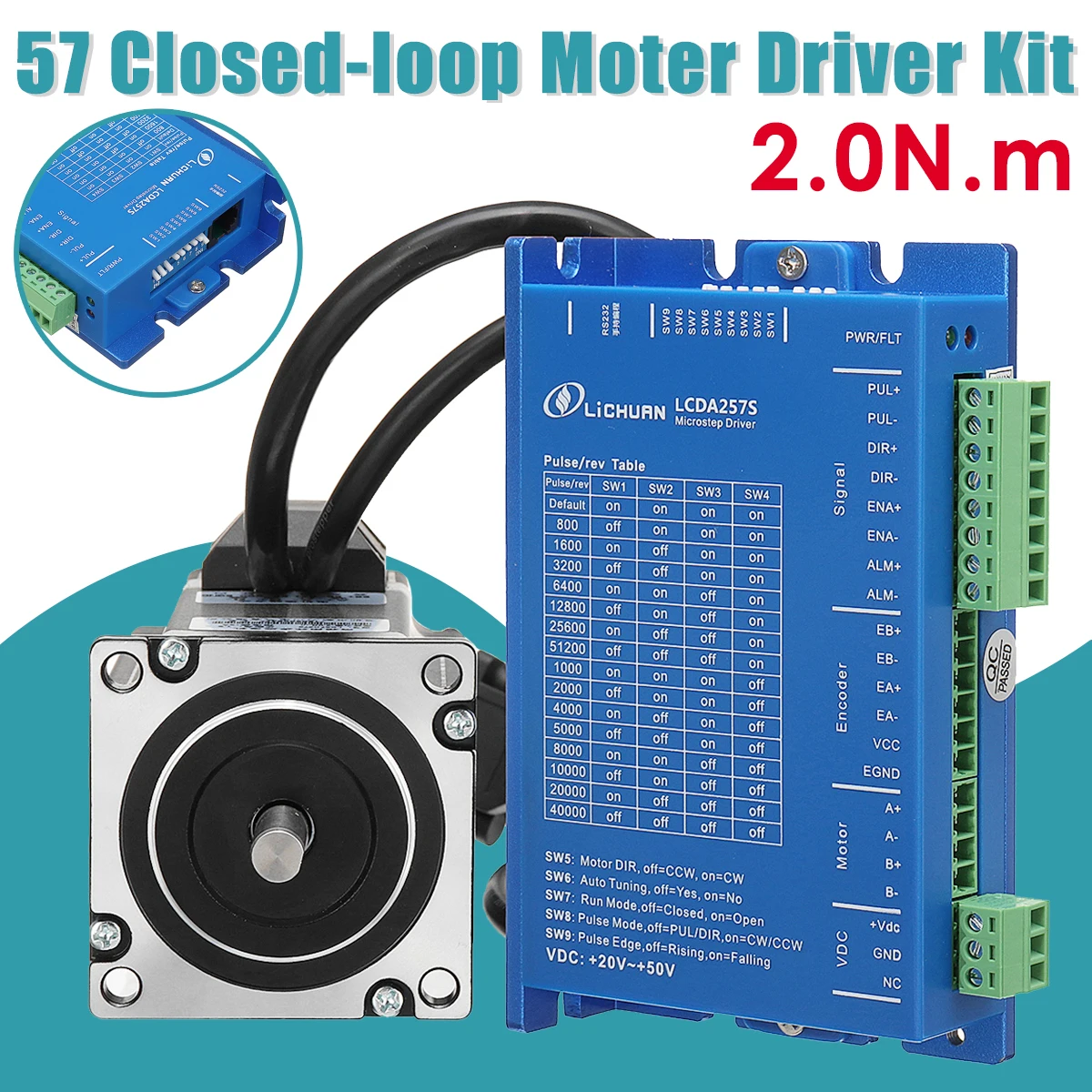 

LCDA257S+LC57H276 2PH 2.0N.m Closed Loop Stepper Motor Driver Kit With 2.7M Cable