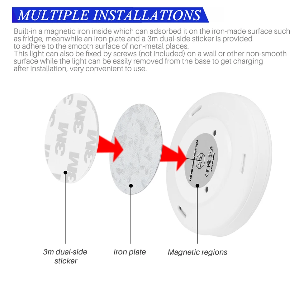 Магнитный светодиодный Ночной светильник, перезаряжаемый датчик движения, беспроводной настенный светильник, Автоматическое включение/выключение в ночное время для туалета, коридора, лестницы