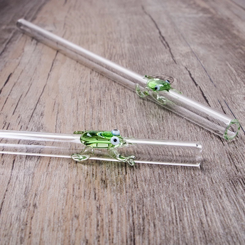 8mm Clear Glass Borosilicate Drinking Straw with a frog pattern Reusable  Straws Straight