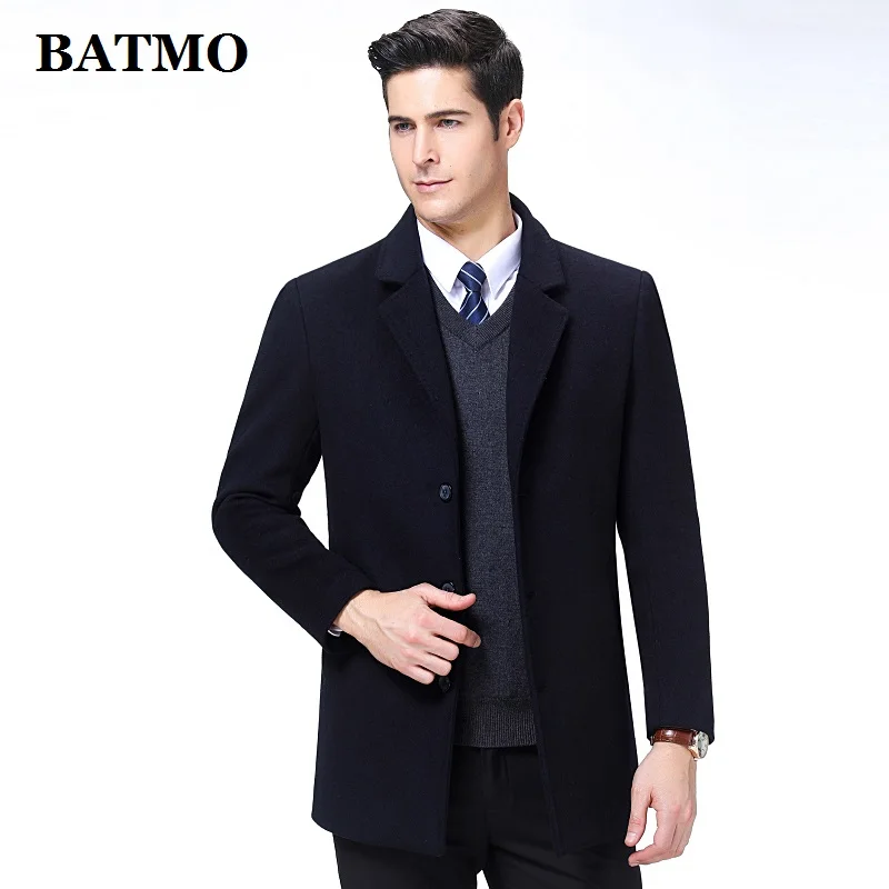 NAVY BLUE BATMO Новое поступление осенне-зимний высококачественный шерстяной Тренч для мужчин, мужские шерстяные куртки, теплое пальто, большие размеры 8801 - Цвет: NAVY BLUE