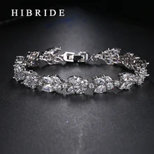 HIBRIDE JEWELRY Brand AAA Cubic Zircon Wedding Bracelets,White Color Luxury Women Jewelry Bracelets For Women, B-005