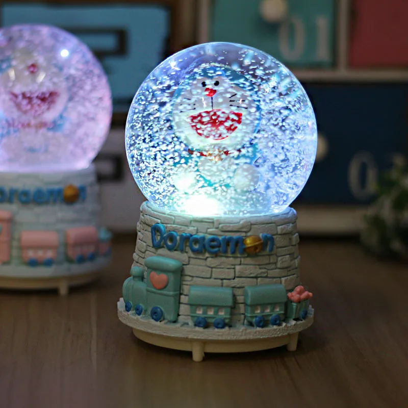 Мультфильм Doraemon освещает Кристальные снежинки шар музыкальная шкатулка из полимерного материала творческие новогодние подарки подарок на день рождения Домашний декор