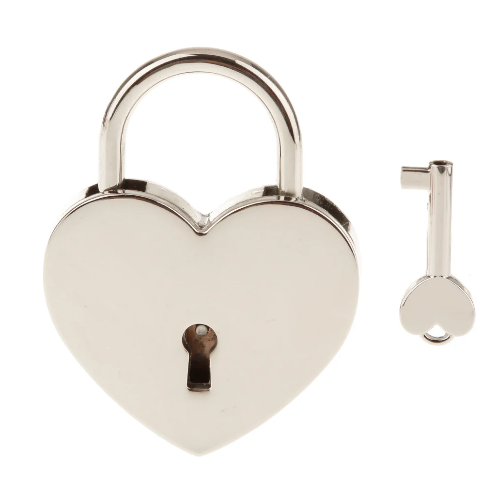 Retro Alloy Heart Shape Padlock with Key Tiny Suitcase Crafts Lock Golden L 