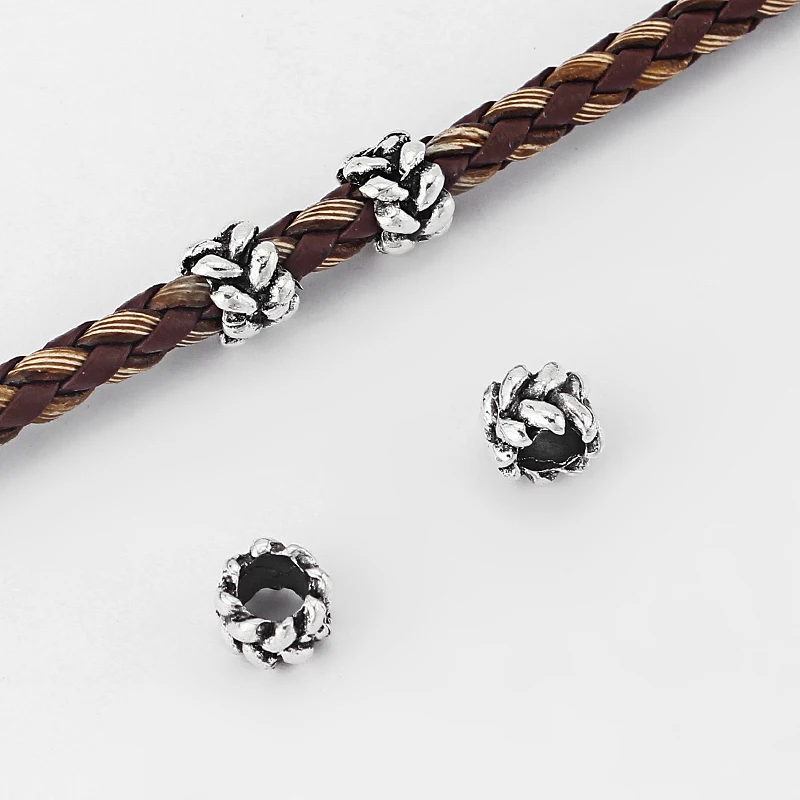 

20pcs Antique Silver Lacewok Charms Slider Spacer Beads for 5mm Round Leather Cord Bracelet Necklace Making Jewelry accessories