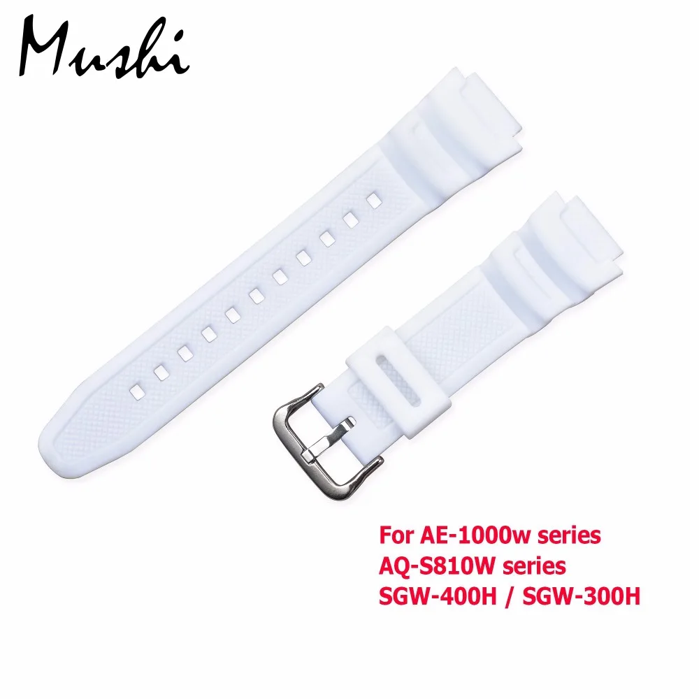 Резиновый ремешок для Casio AE 1000w AQ S810W SGW 400H/SGW 300H силиконовый часов с пряжкой белый +