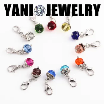 

SHUYANI Jewelry 12 Colors Mixed Crystal Beads with Lobster Clasp Charms for Floating Locket Charms Pendant