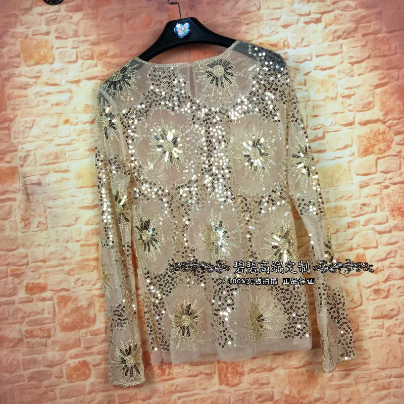 Était Paillettes Sous Noir Printemps Tops Mince Slim vêtements Transparent Chaude Tumblr 2017 kaki L'industrie Sexy Et Abricot D'été Nouveau Lourde Vente Dentelle dCxeBro