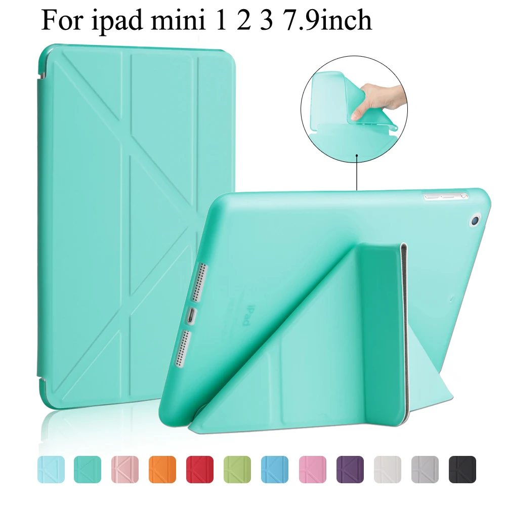 

For iPad Mini 1 2 3 Smart Case Magnetic Wake Up Sleep Soft TPU Silicone Soft Back Multi-fold PU Leather Smart Cover