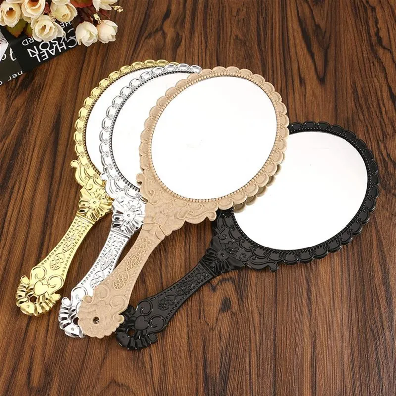 

1PC Portable Vintage Cosmetic Makeup Mirror Hand Hold Oval Round Mirror Noble Restore Ancient Ways Court Mirror Beauty Tool