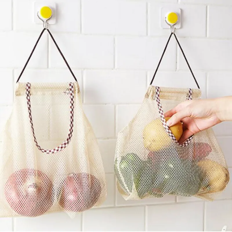 Hot Sale Breathable vegetable Garlic Onion Hanging Bag Kitchen mesh