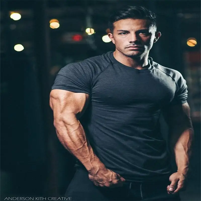 

2018 New Gyms Tight elastic T shirt Men Compression Bodybuilding and Fitness Men's Singlets Short Sleeve T-Shirts