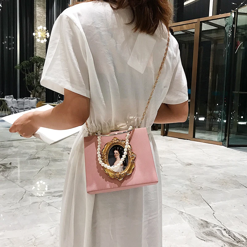 Vintage Oil Painting Badge Ladies Party Clutch Women Crossbody Bag Luxury  Purses and Handbags Fashion Casual Chain Shoulder Bag