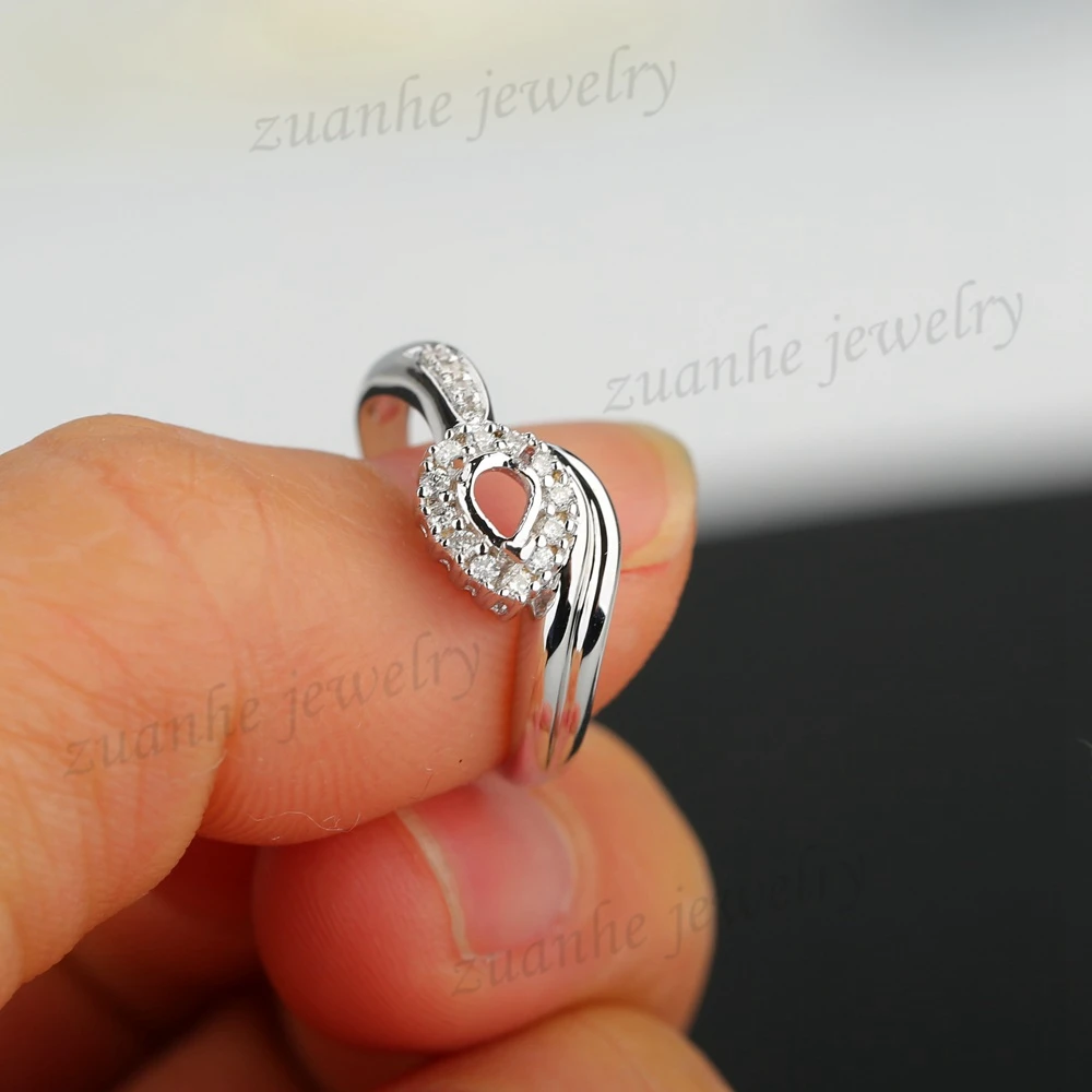 

3x4mm Pear Cut Natural Diamonds Solid 18k White Gold Elegant Women Engagement Wedding Ring Semi Mount Ring Setting