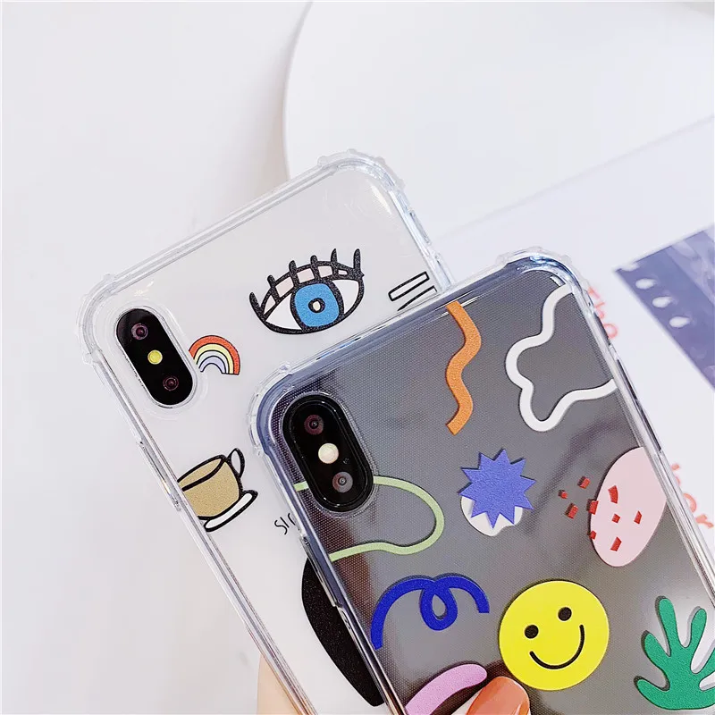 POBLU Fashion Girl Cases For iphone XR XS Max Cute Smiley Face Plant TPU Soft Back Phone Cover Shell For iphone 6s 7 8 Plus Capa