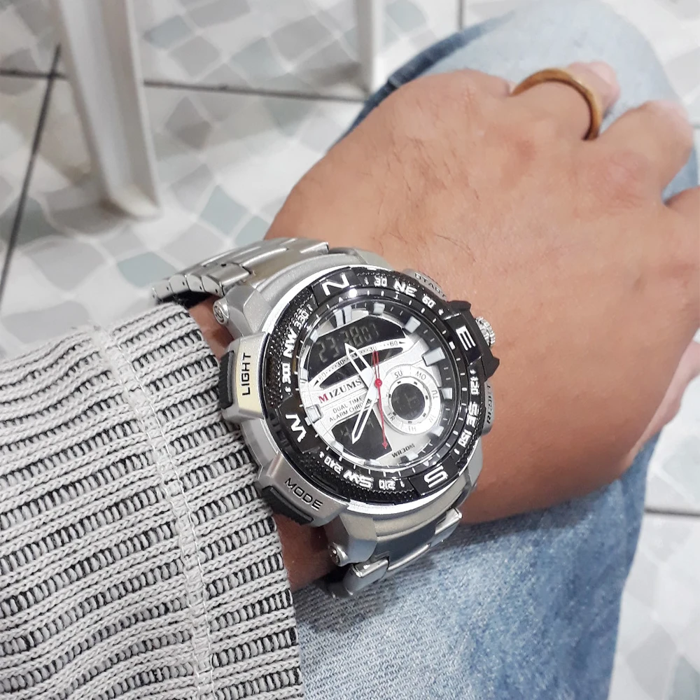Роскошный бренд Mizums часы Мужские кварцевые мужские s наручные часы водонепроницаемые 2 раза будильник электрические цифровые спортивные мужские часы relogios