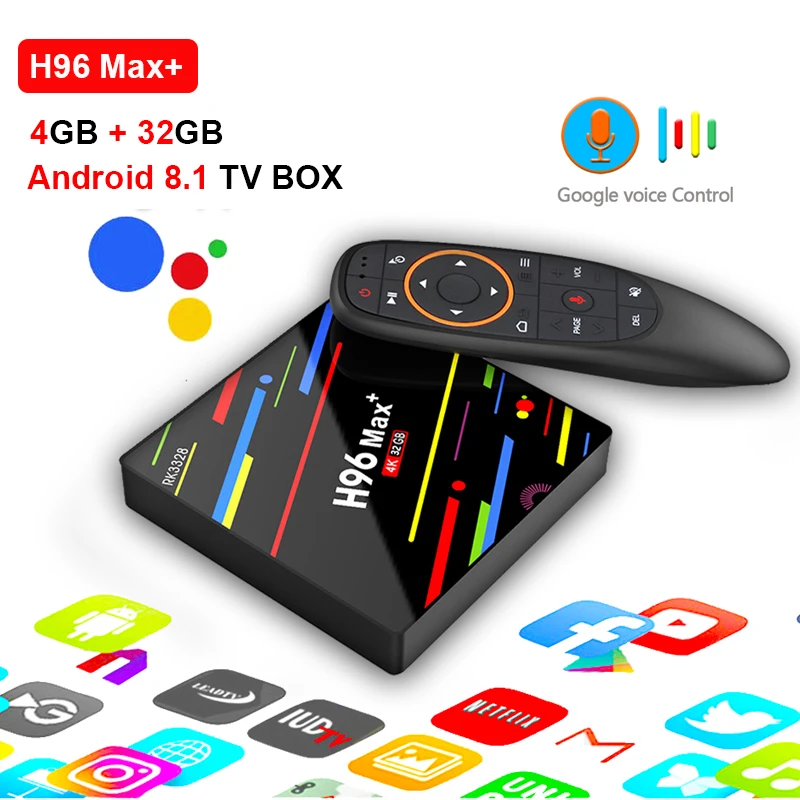 

H96 Max+ TV Box Android 8.1 RK3328 Quad Core 4GB + 32GB H.265 4K 2.4G Wifi USB 3.0 h96 pro Smart media player with Voice Control