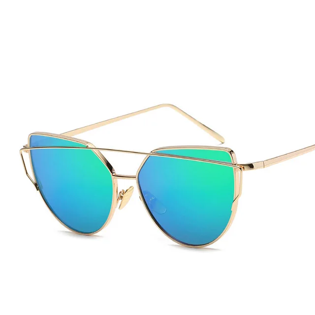 Бренд Evrfelan, солнцезащитные очки для женщин, солнцезащитные очки «кошачий глаз», мужские зеркальные солнцезащитные очки, мужские очки, Женские винтажные Золотые очки - Цвет линз: green gold