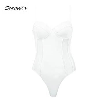 

Seamyla Sexy Bandage Bodysuits Women Mesh White Bodysuit Bodycon Summer New Bikini Skinny Beach Wear 2019 Wholesale Bikinis