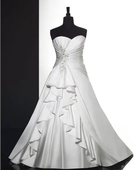

free shipping really pictures A-line romantic asymmetrical waist cascading ruffle Silver embroidery lace-up back wedding dress