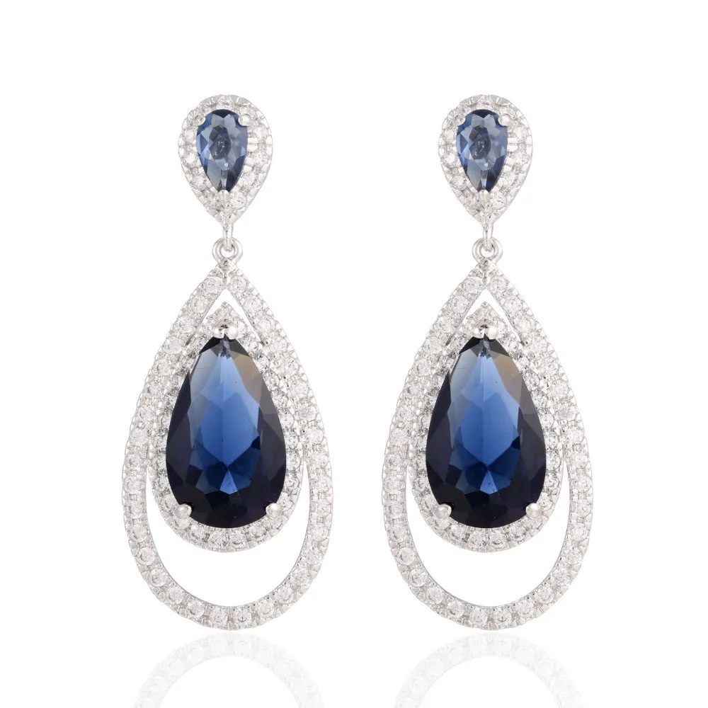

GrayBirds New Trend Dressed Wedding Drop Shape AAA Cubic Zircon Drop Earrings For Women Big Stone Blue Color CVE020
