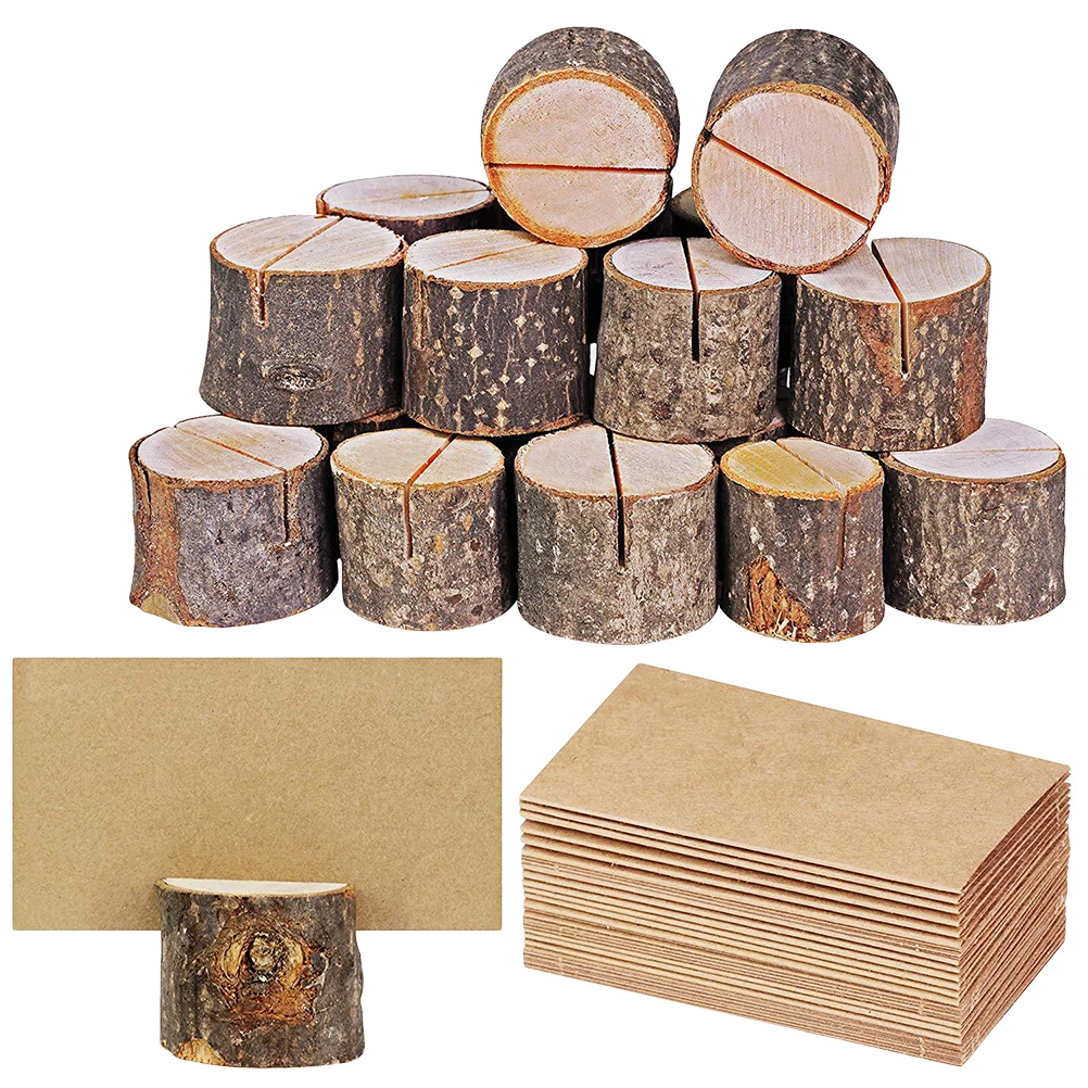 

Wood Pile Name Place Card Photo Holders Wooden Bark Memo Holder Stump Shape Menu Number Memo Stand Wedding Party Table Decor