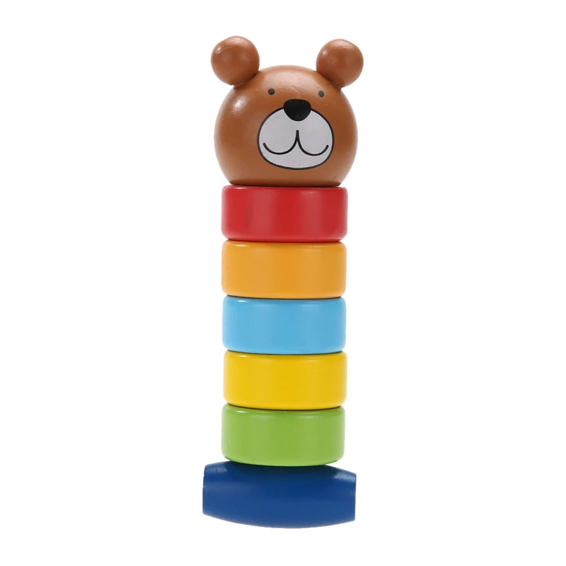 Primary Baby Wooden Educational Cartoon Stacking Block font b Toy b font Rainbow Tower Children Gift