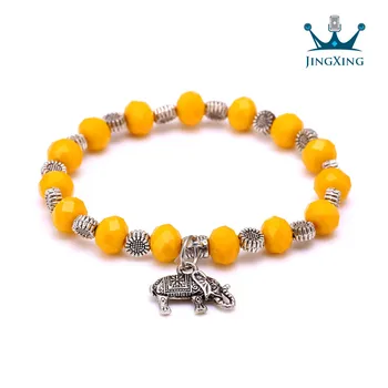 

10 pcs 6 color Alloy Elephant figurine bead bracelet Vintage jewelry 8mm Crystal Beads pendent charm bracelets