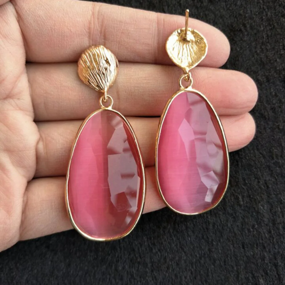 Розовые зеленые прозрачные висячие серьги с каплями Bijoux Femme женские ювелирные