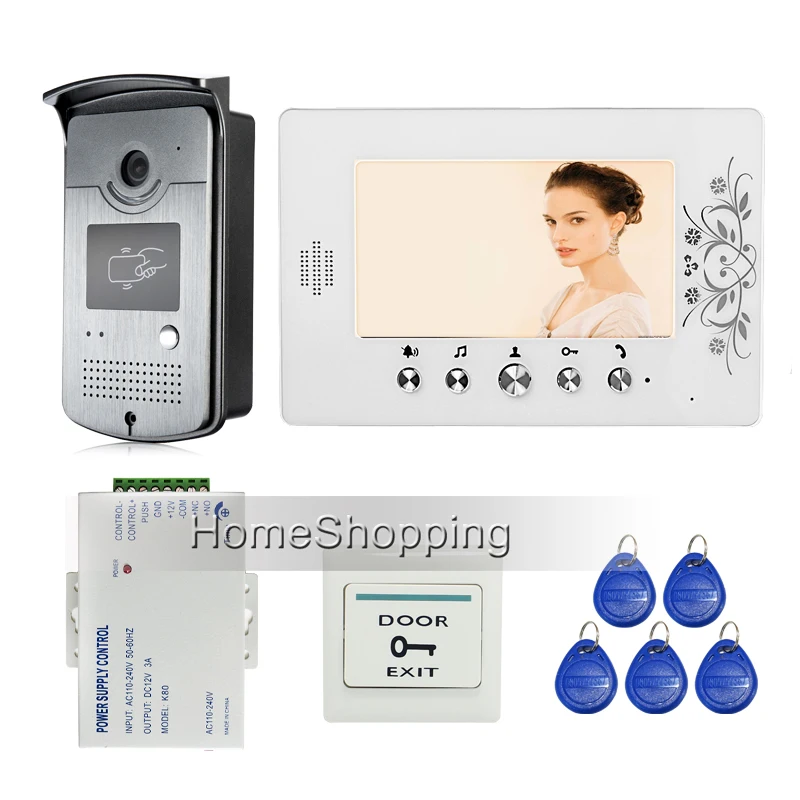 

Home Security New 7" Color Video Door Phone Intercom System + RFID Access Doorbell Camera + White Monitor + Power FREE SHIPPING