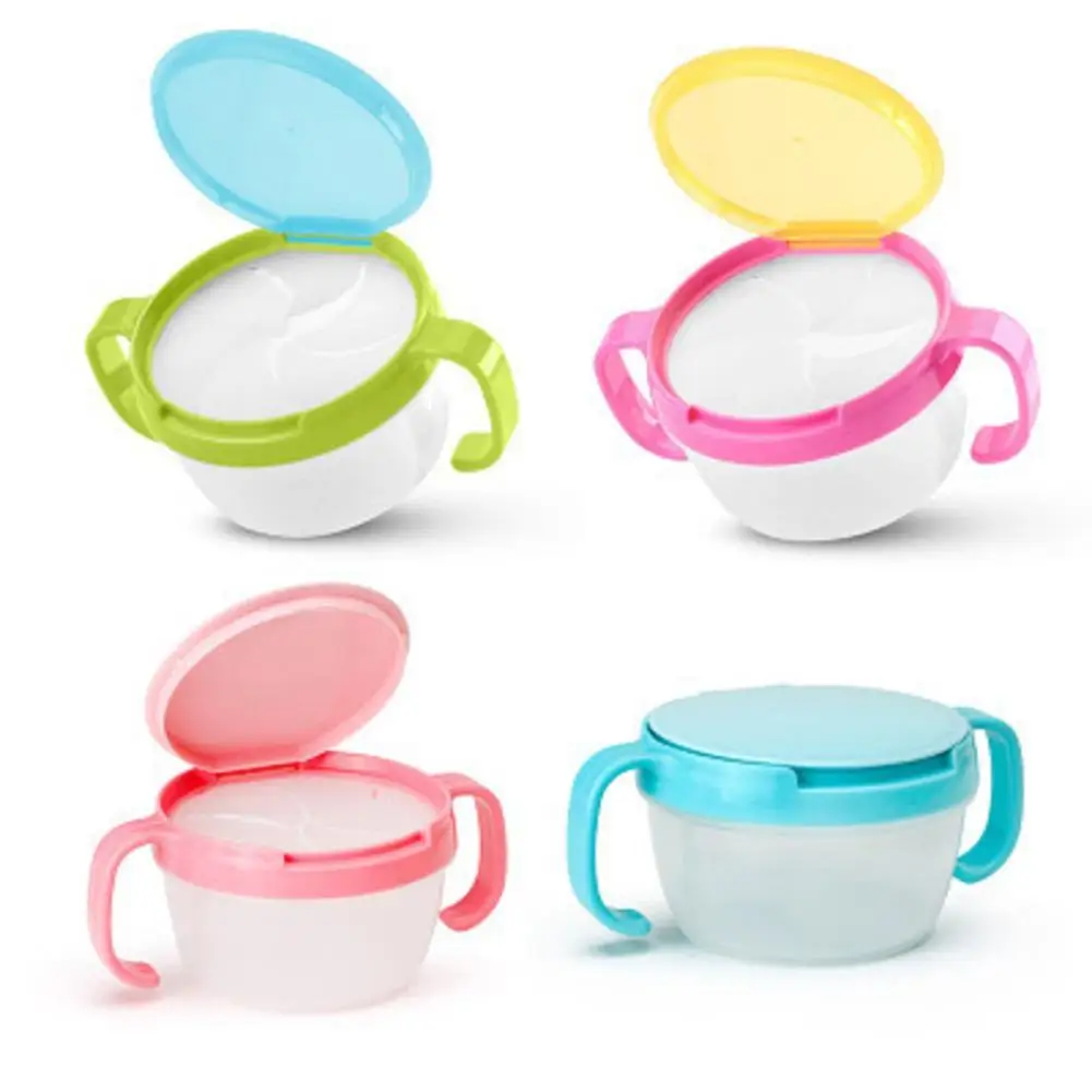 

Baby Food Snack Catcher Anti Spill Storage Holder Feeding Bowl with Cover Handle