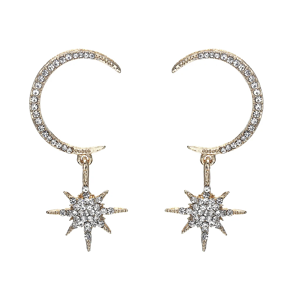 

MissCyCy Fashion Rhinestone Moon and Star Earrings for Women Bohemian Stud Earrings Party Jewelry Gift
