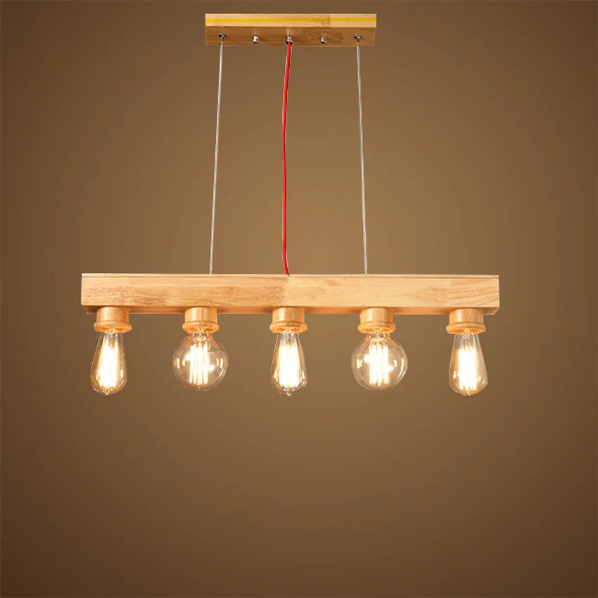 

70*15cm 5 heads Vintage Wood Pendant light E27 Edison Bulbs hanging lamp Living/Dining Room Home Decoration Lighting Fixture