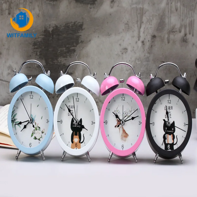 Mini Round Mute Alarm Clock Desktop Metal Luminous Small Desk Clocks