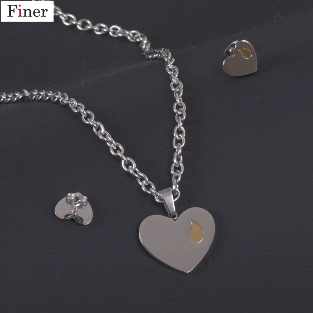 

Hot Style Stainless Steel Memorial Love Heart Silver/Gold Water Drop Memorial Pendant Necklace Earring set