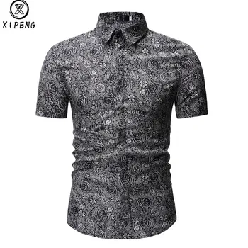 

2019 Summer Male Short Sleeve Shirt Casual Hawaii Mens Dress Shirts Camisa Masculina Men Vintage Flower Print Shirt Beach Shirt