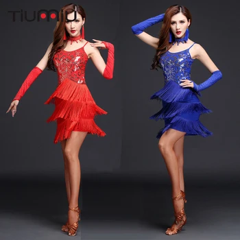 

Bling Sequin Latin Dance Dress Adult Sexy Women Tassel Costume Ballroom Stage Dance Wear Party Dress Performance Dancing Clothes