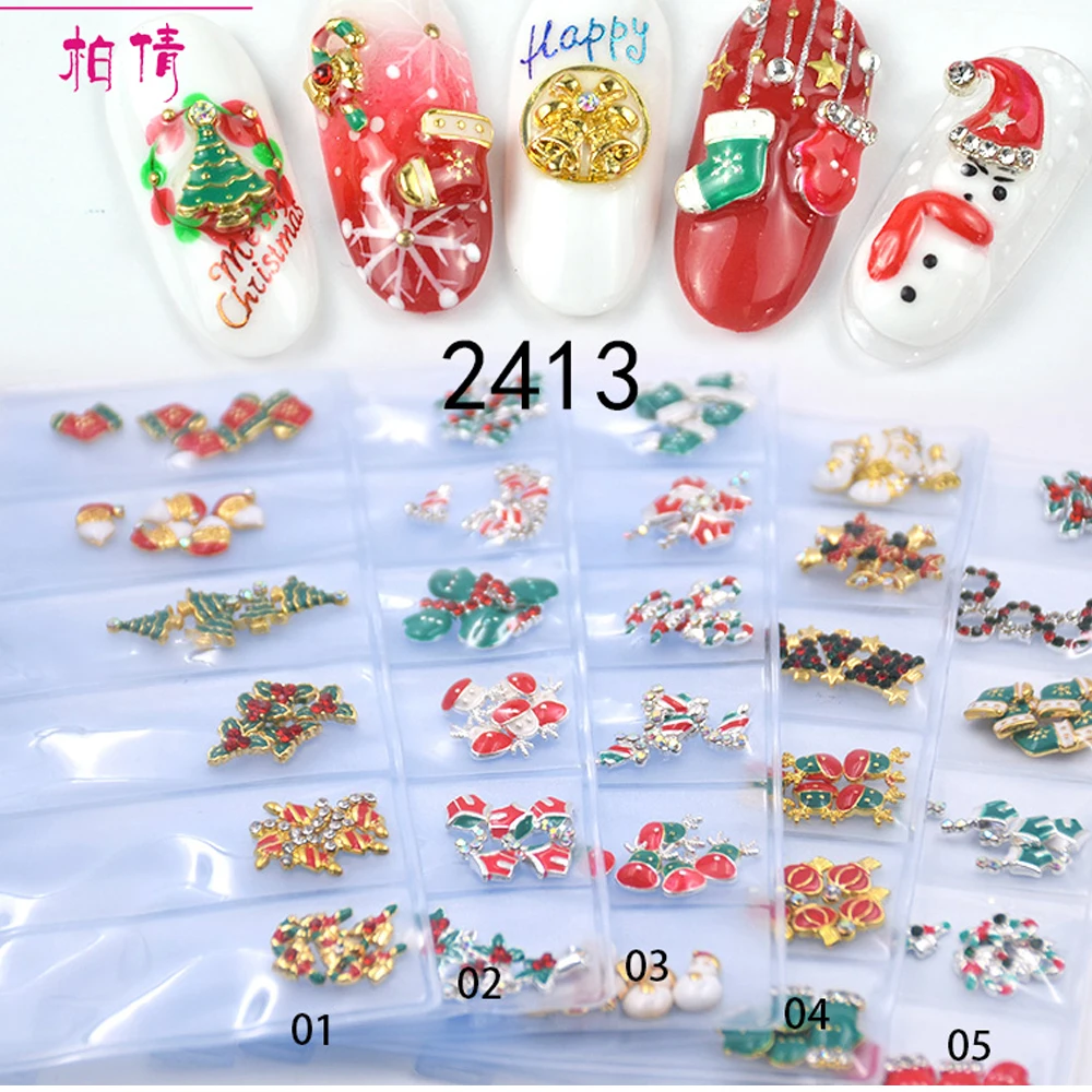 

BQAN 30 Pcs Christmas Alloy Nail Rhinestones Decorations Snowflake Boots Trees Charm Designs 3d Beauty Manicure Nail Accessories