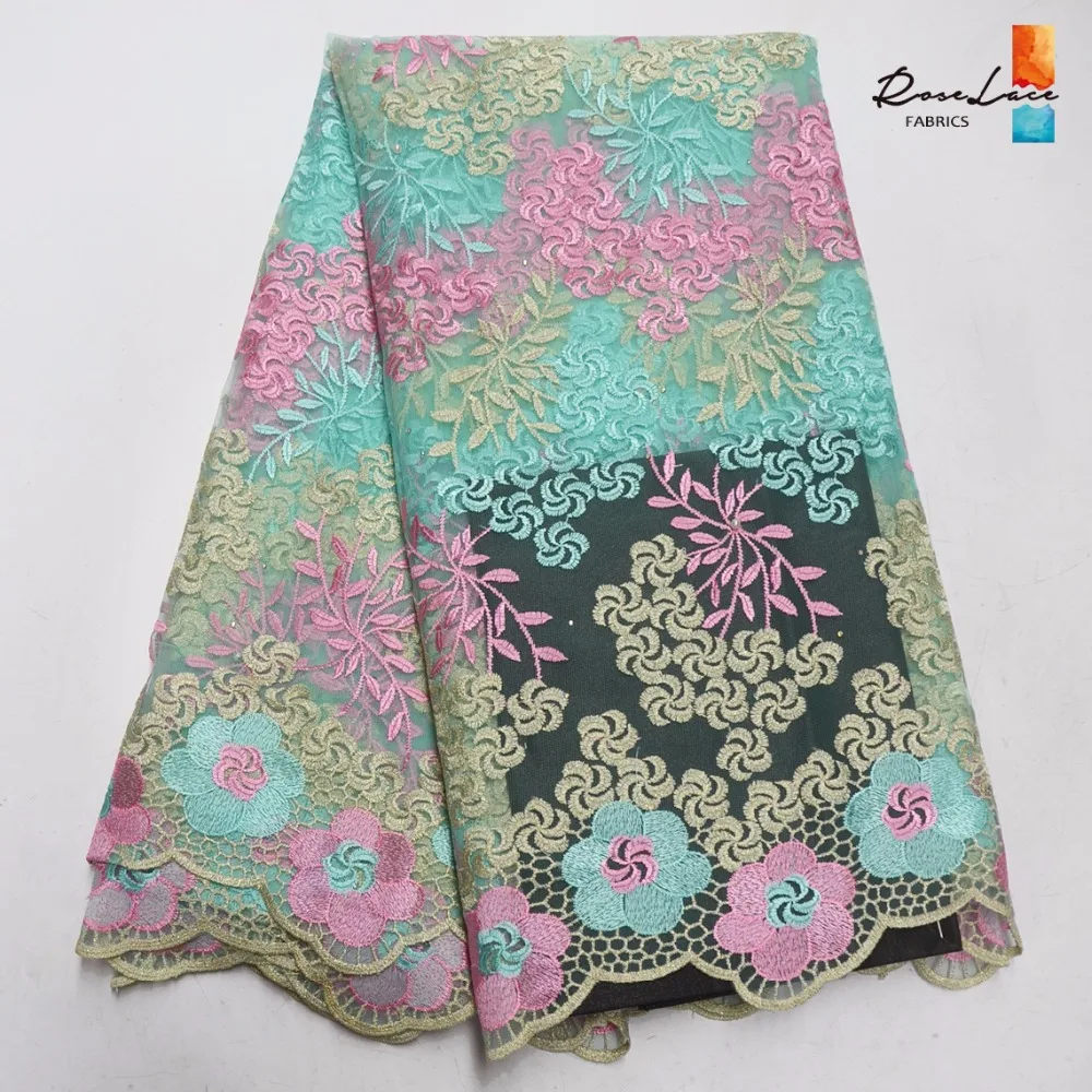 

Mint Green And Pink Color African French Net Lace Fabric 2019 High Quliaty Nigeria Stones Beads Embroidery Wedding Dress Fabrics