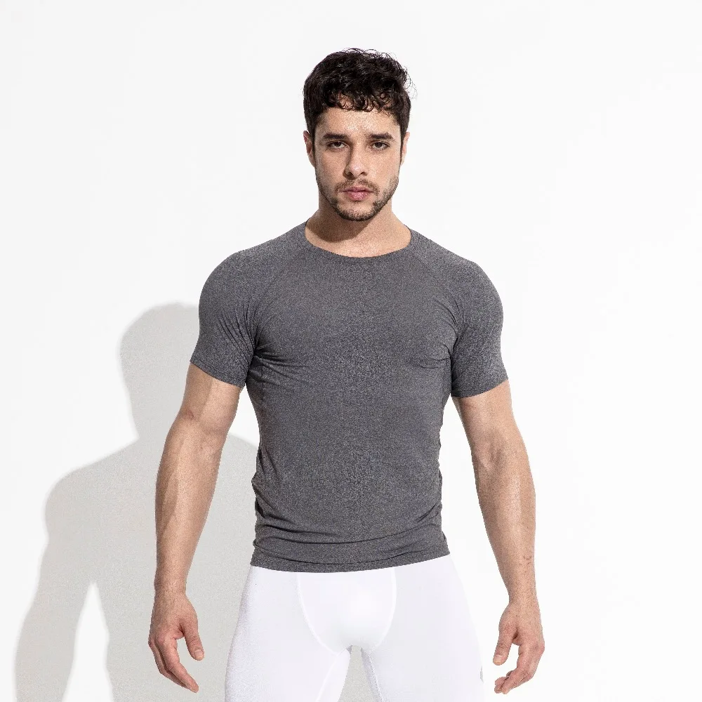 Men's Solid Tight Gym Sports T shirts Fitness Compression Short Sleeve
